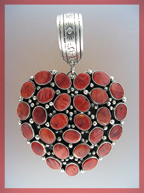 Navajo Spiny Oyster Sterling Silver Heart Pendant TED J