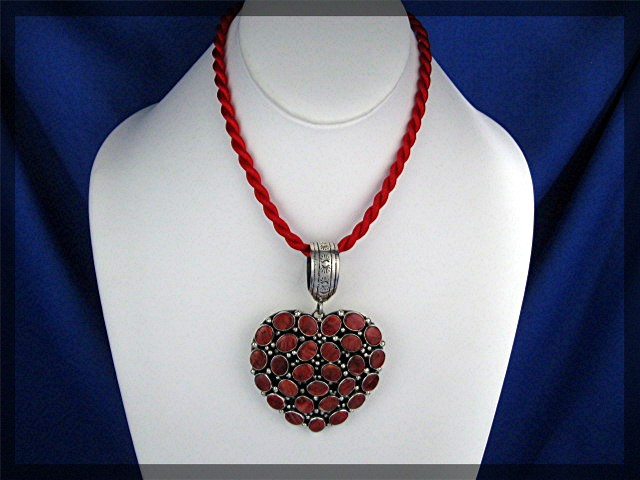 Navajo Spiny Oyster Sterling Silver Heart Pendant TED J