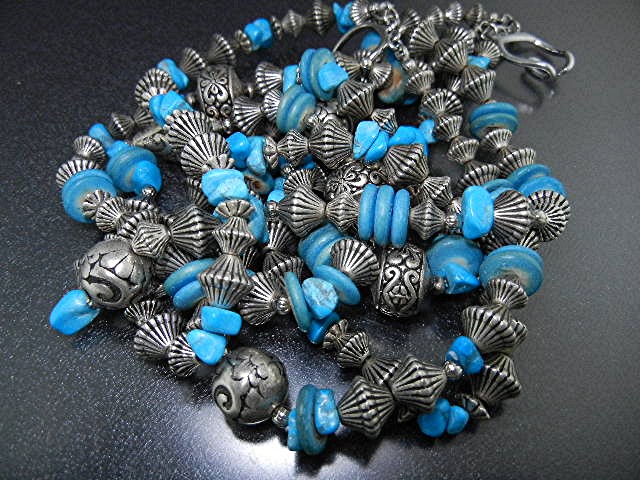 Silver Turquoise 3 Strands Necklace 18 Inch