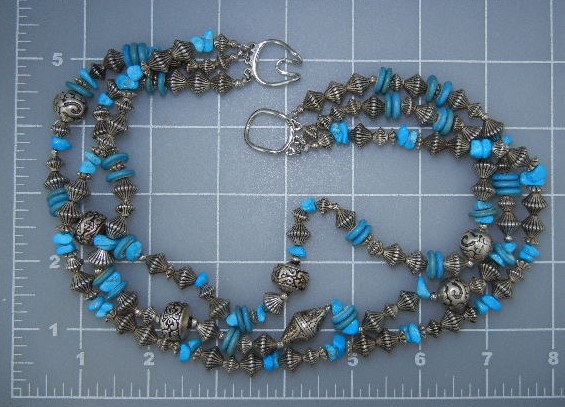 Silver Turquoise 3 Strands Necklace 18 Inch
