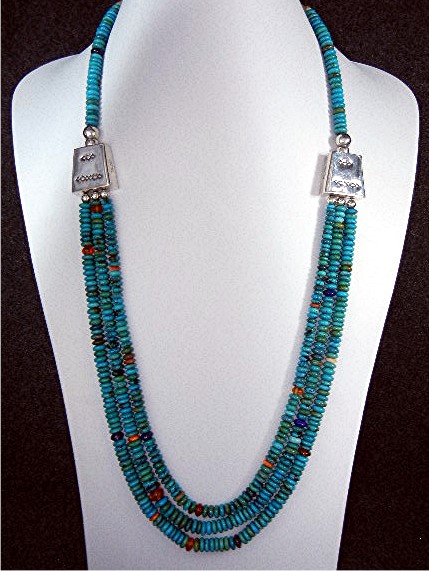 Navajo Turquoise Sterling Silver 3 Strand Necklace