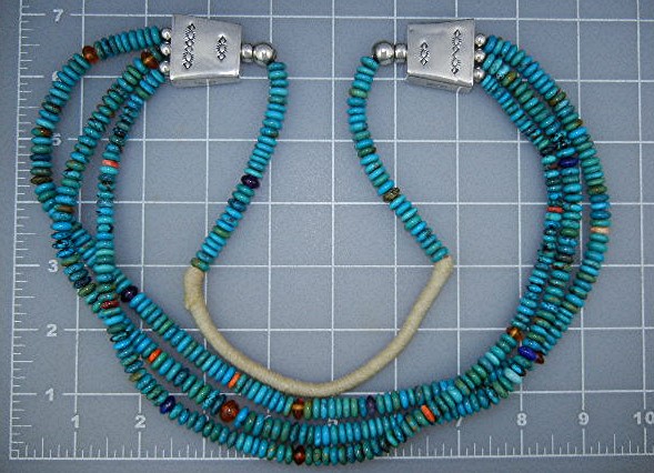 Navajo Turquoise Sterling Silver 3 Strand Necklace