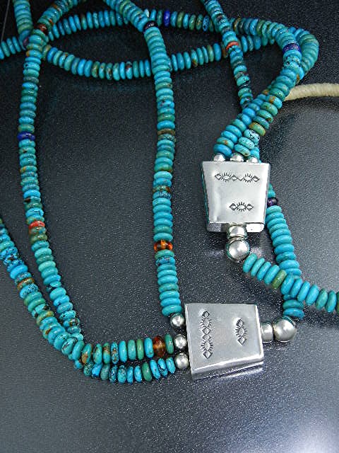 Navajo Turquoise Sterling Silver 3 Strand Necklace