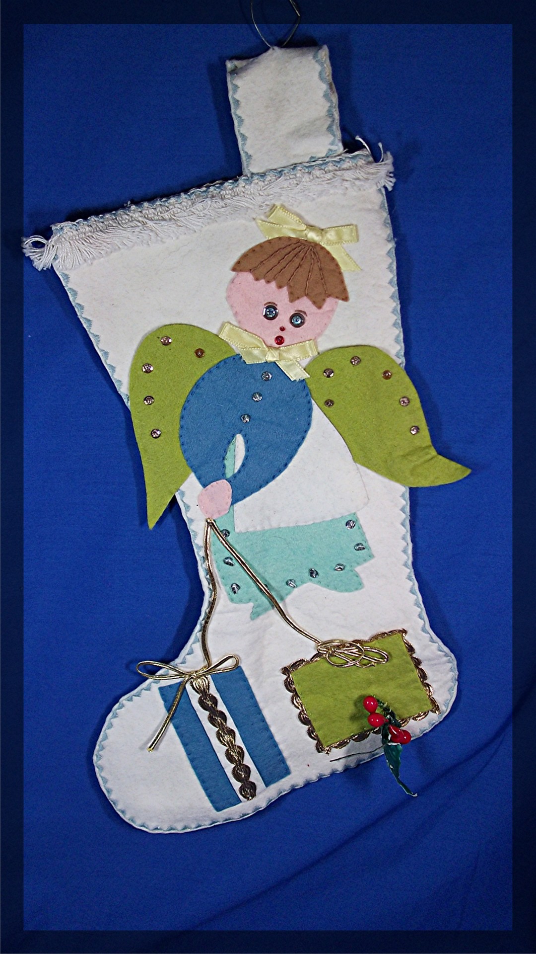 Christmas Stocking, handmade, felt angel