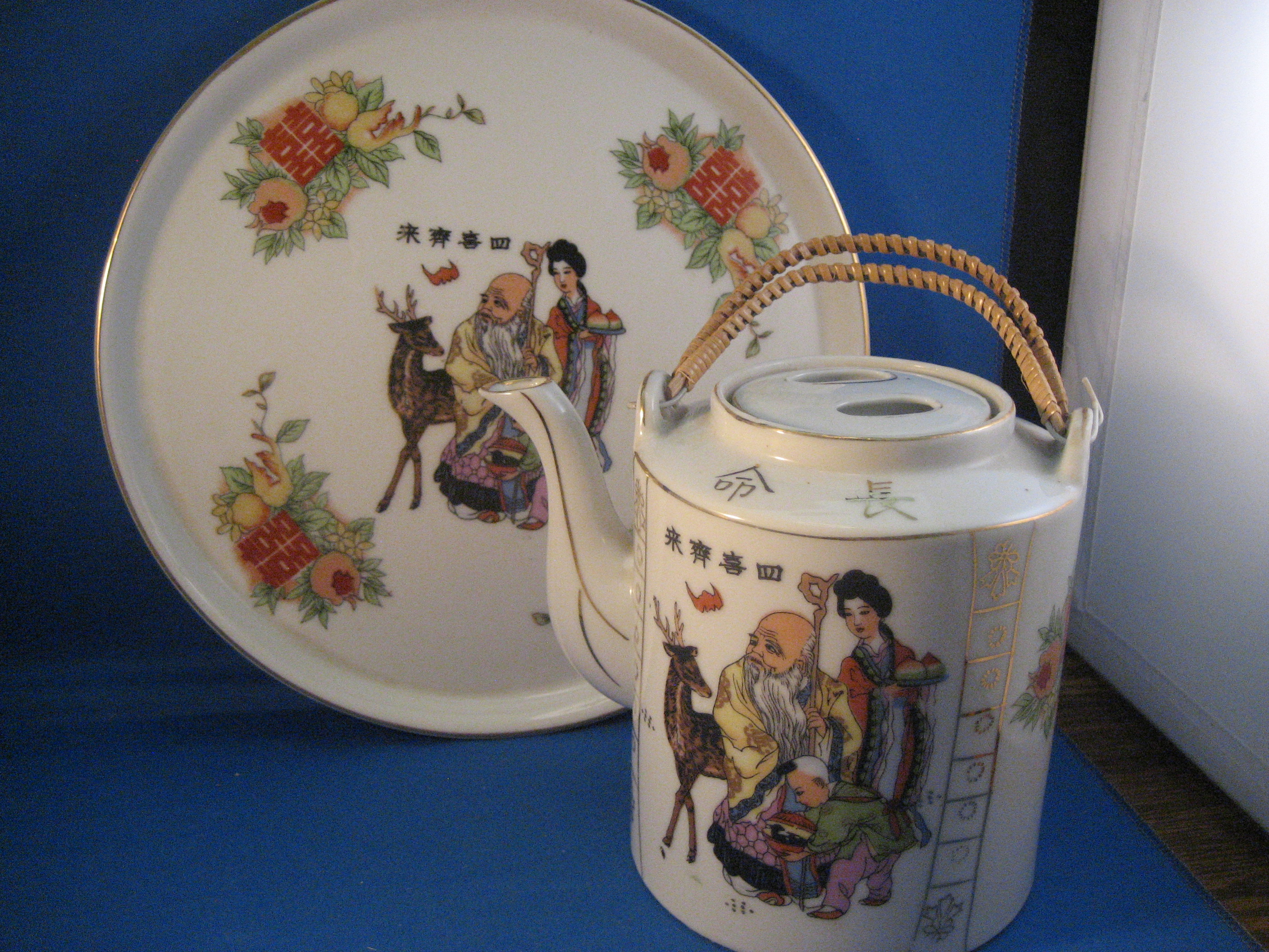 Oriental Tea Pot and Matching Tray