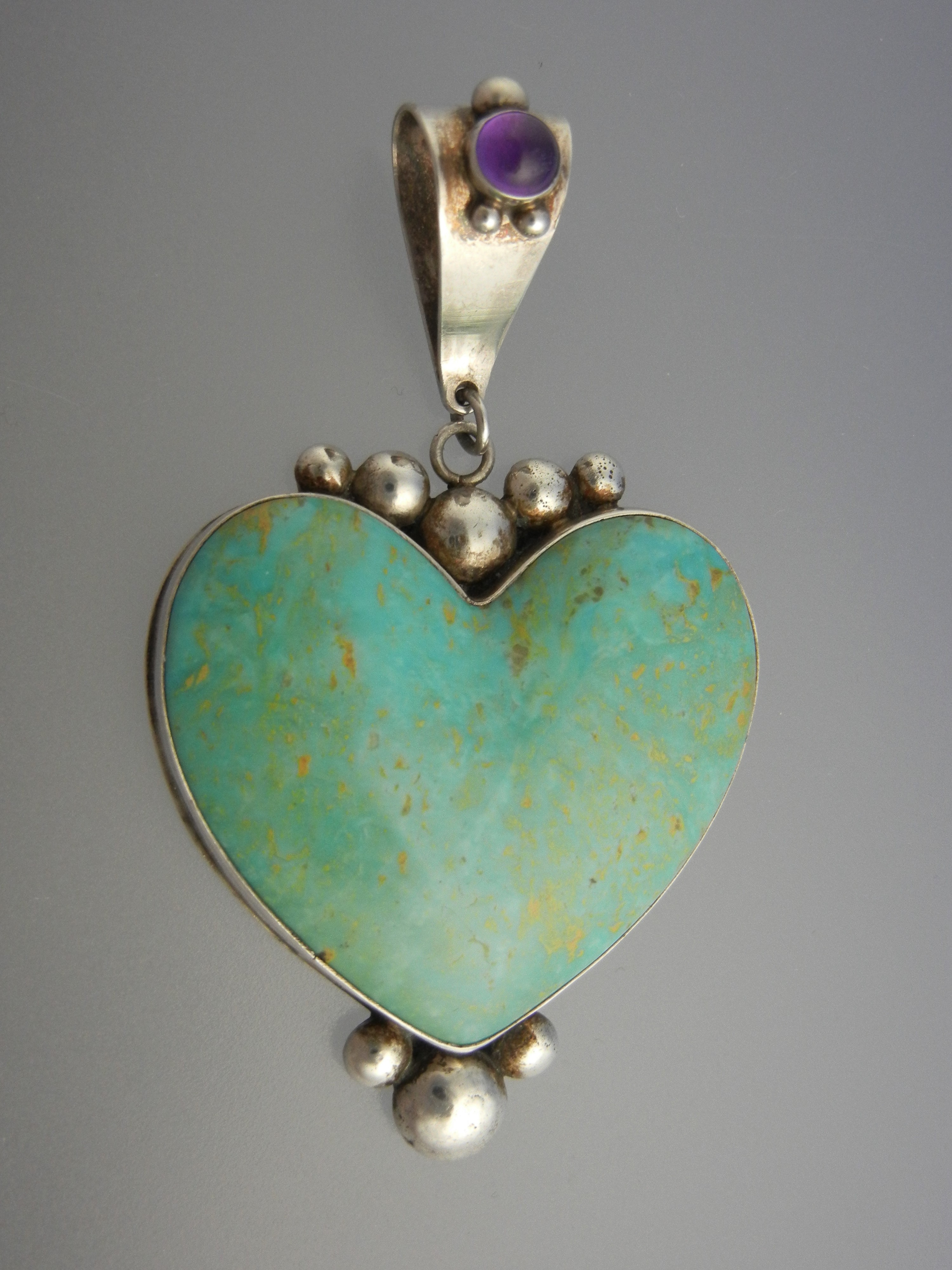 David Troutman Sterling Silver Turquoise Amethyst Heart