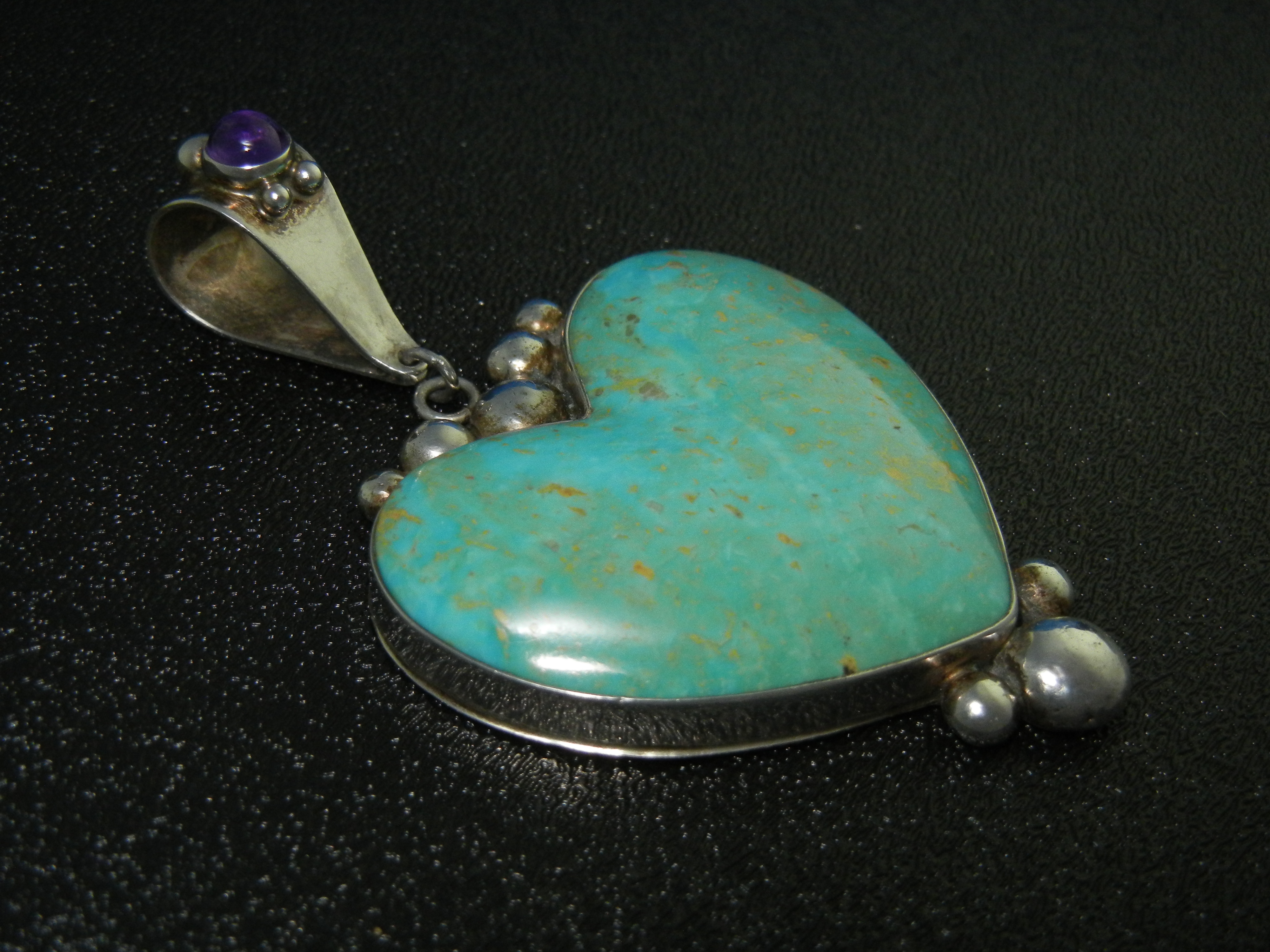 David Troutman Sterling Silver Turquoise Amethyst Heart