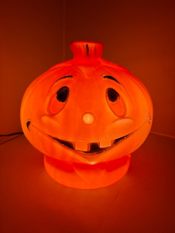 Bayshore Halloween Blow Mold Pumpkin Light Up Jack O Lantern with Label