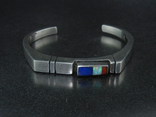 Navajo  Coral Opal Lapis Sterling Silver Cuff Signed