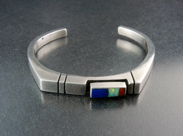 Navajo  Coral Opal Lapis Sterling Silver Cuff Signed