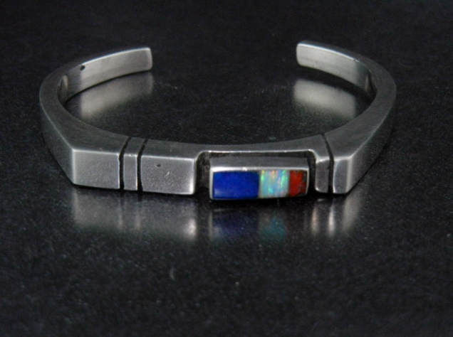 Navajo Coral Opal Lapis Sterling Silver Cuff Signed