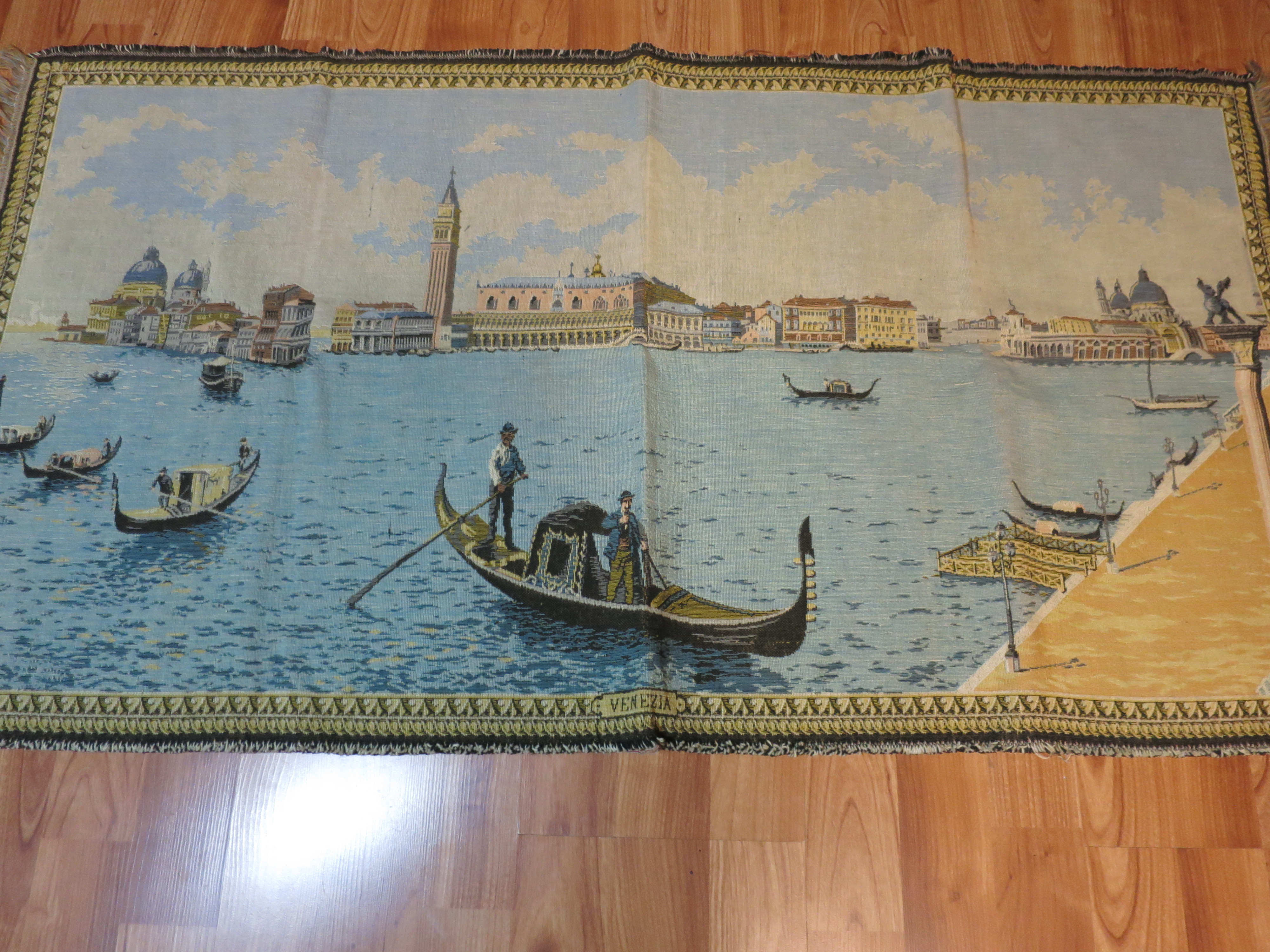 Antique Tapestry Venezia Italy Bucintoro at Dock possible scene