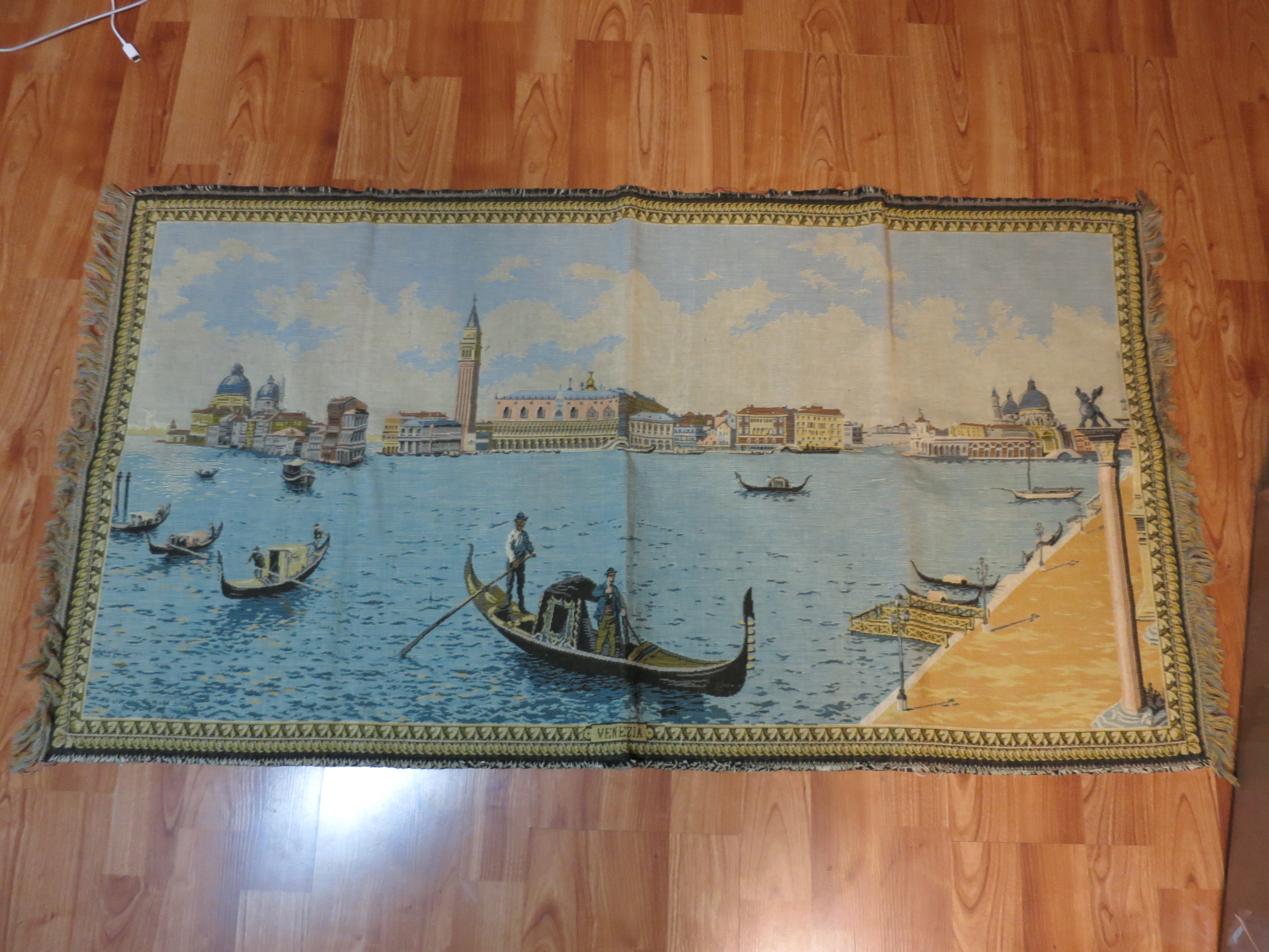 Antique Tapestry Venezia Italy Bucintoro at Dock possible scene