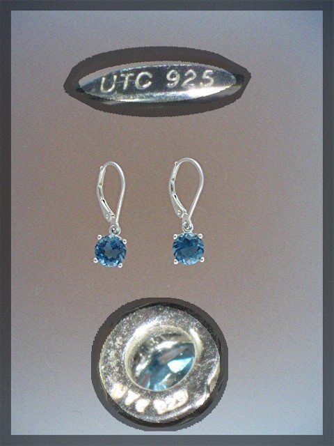 Blue Topaz Sterling Silver Levedrbak pierced Dangle Ear