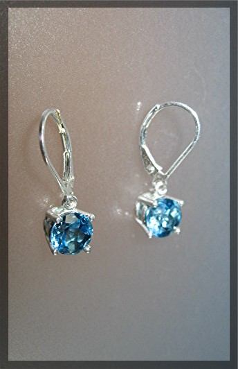 Blue Topaz Sterling Silver Levedrbak pierced Dangle Ear
