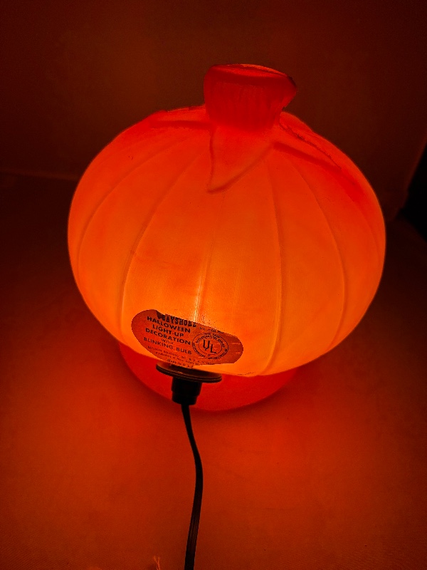 Bayshore Halloween Blow Mold Pumpkin Light Up Jack O Lantern with Label