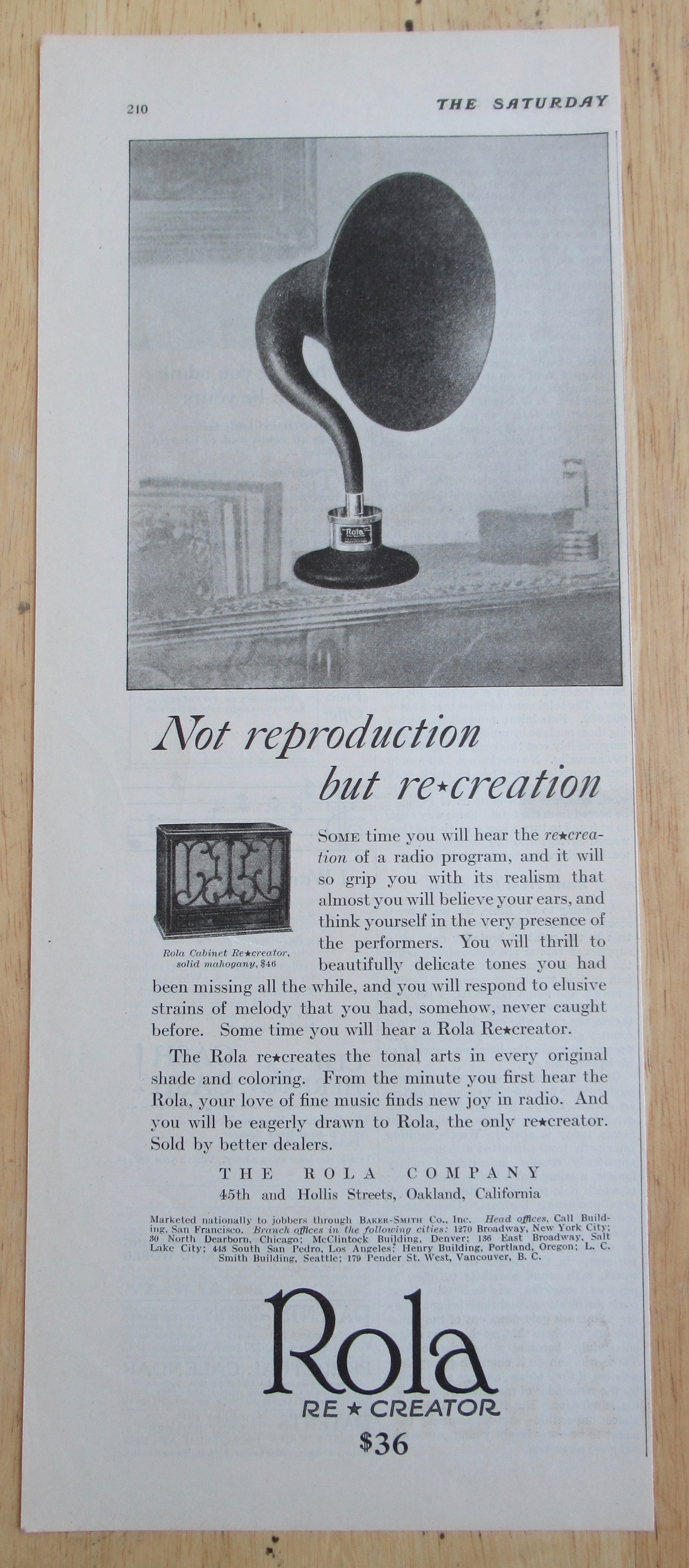1925 Rola Company with the Rola Re-Creator on a Table