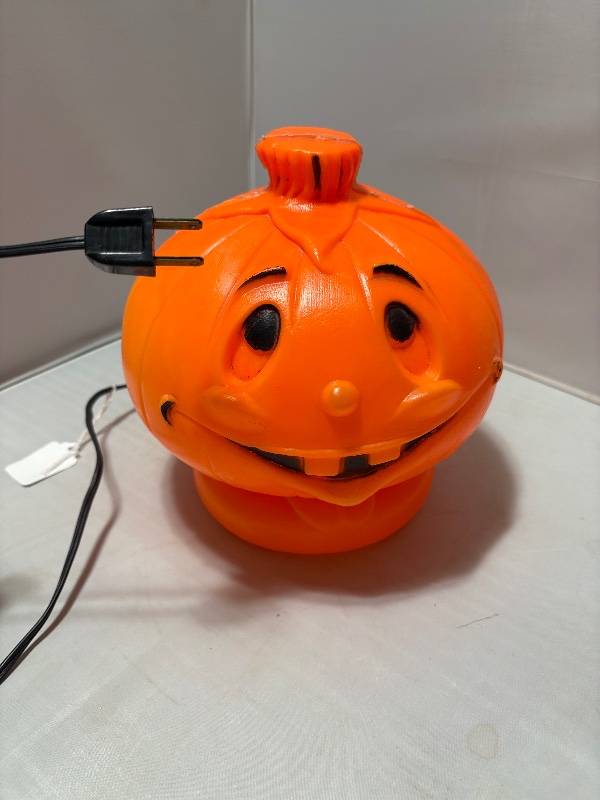 Bayshore Halloween Blow Mold Pumpkin Light Up Jack O Lantern with Label