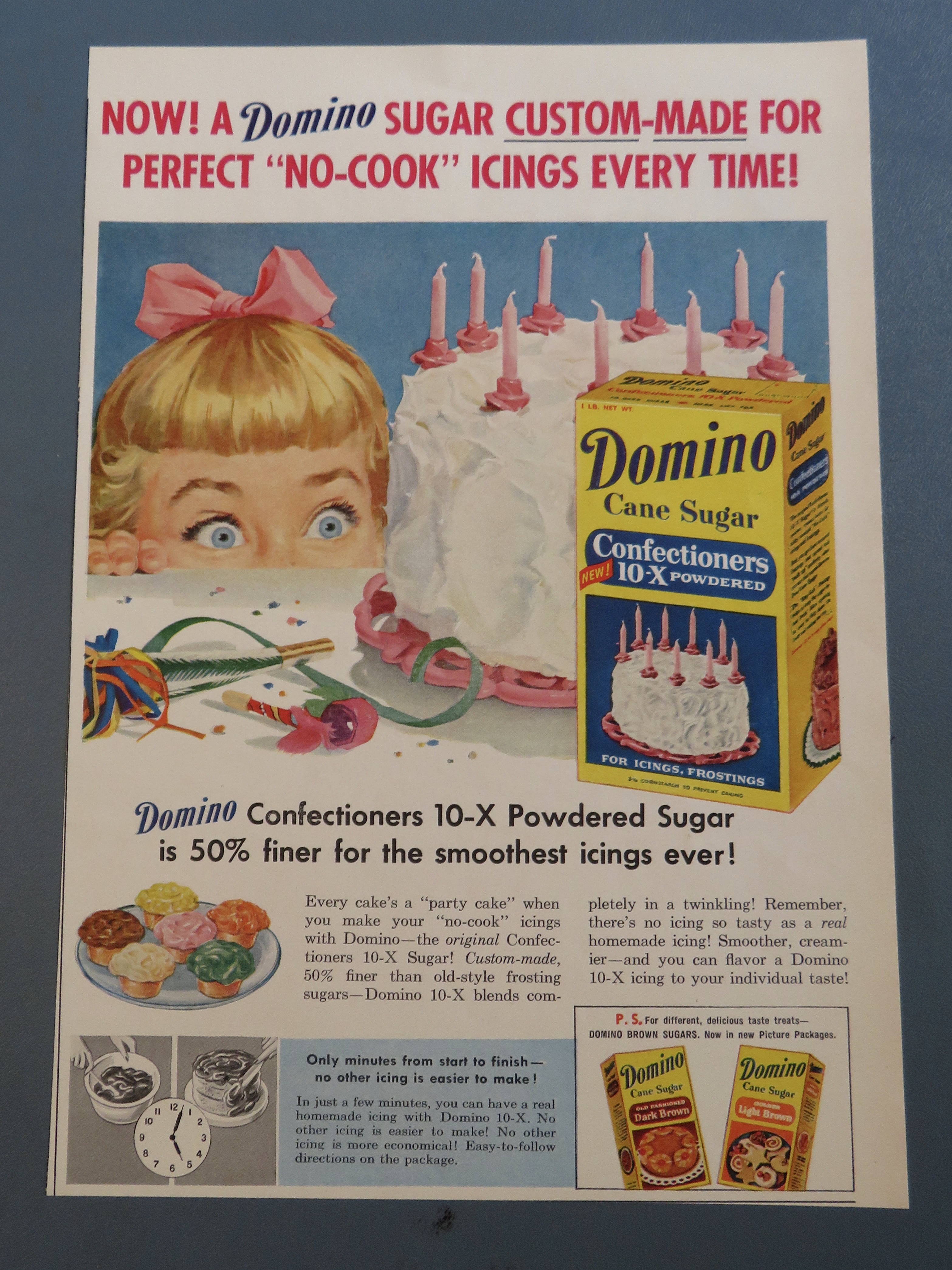 1957 Domino Cane Sugar With Little Girl Looking at Cake