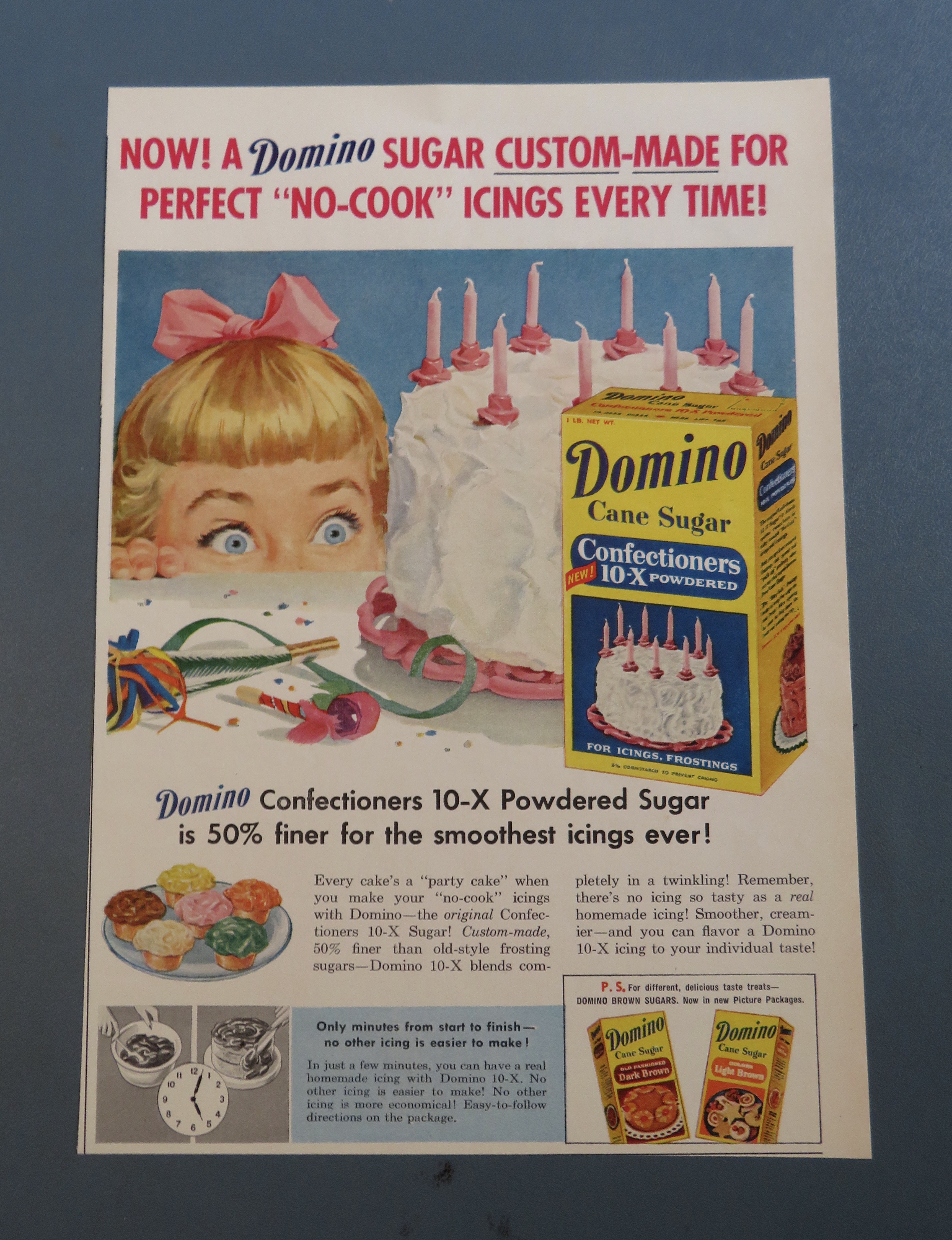 1957 Domino Cane Sugar With Little Girl Looking at Cake