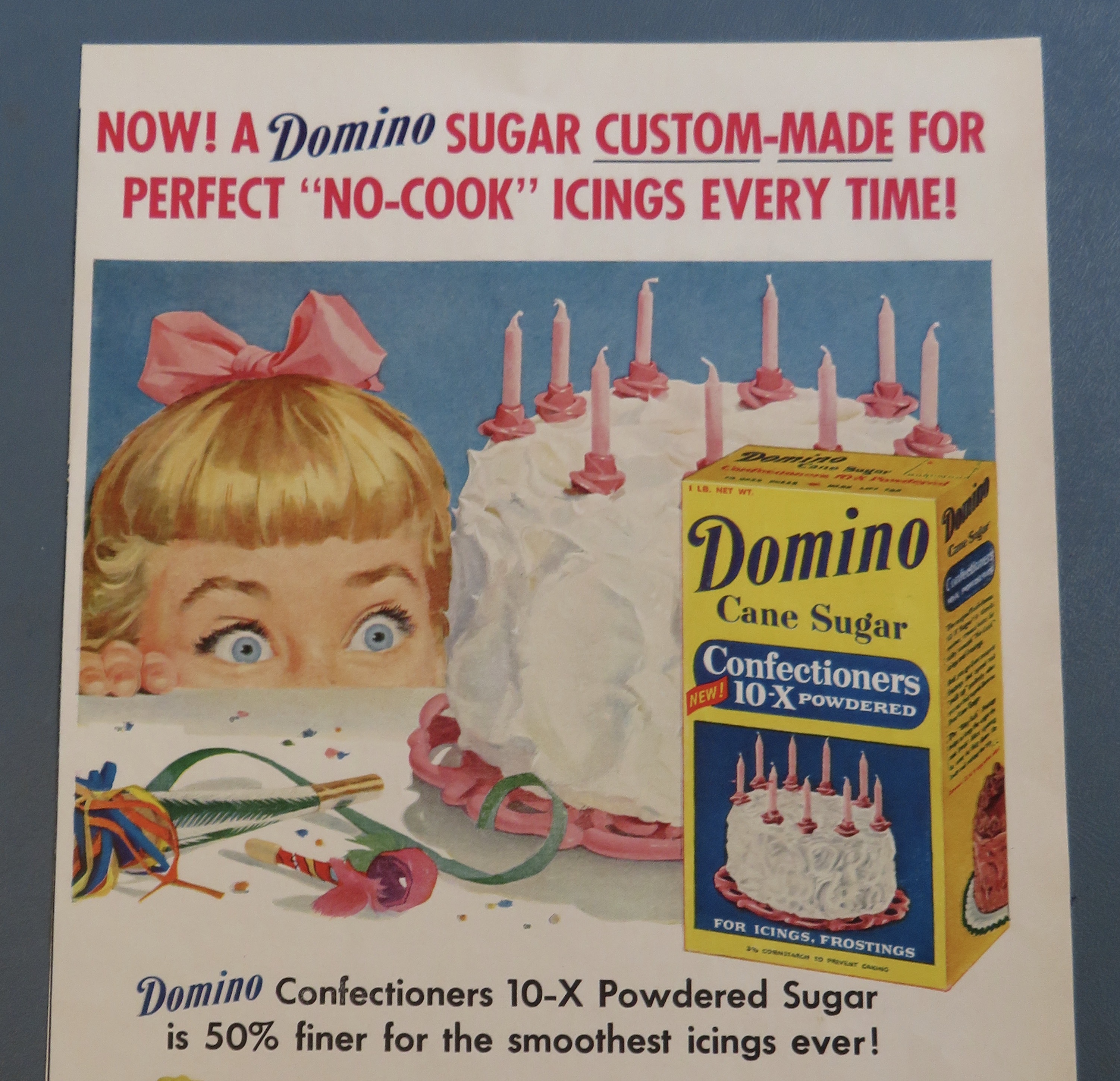 1957 Domino Cane Sugar With Little Girl Looking at Cake
