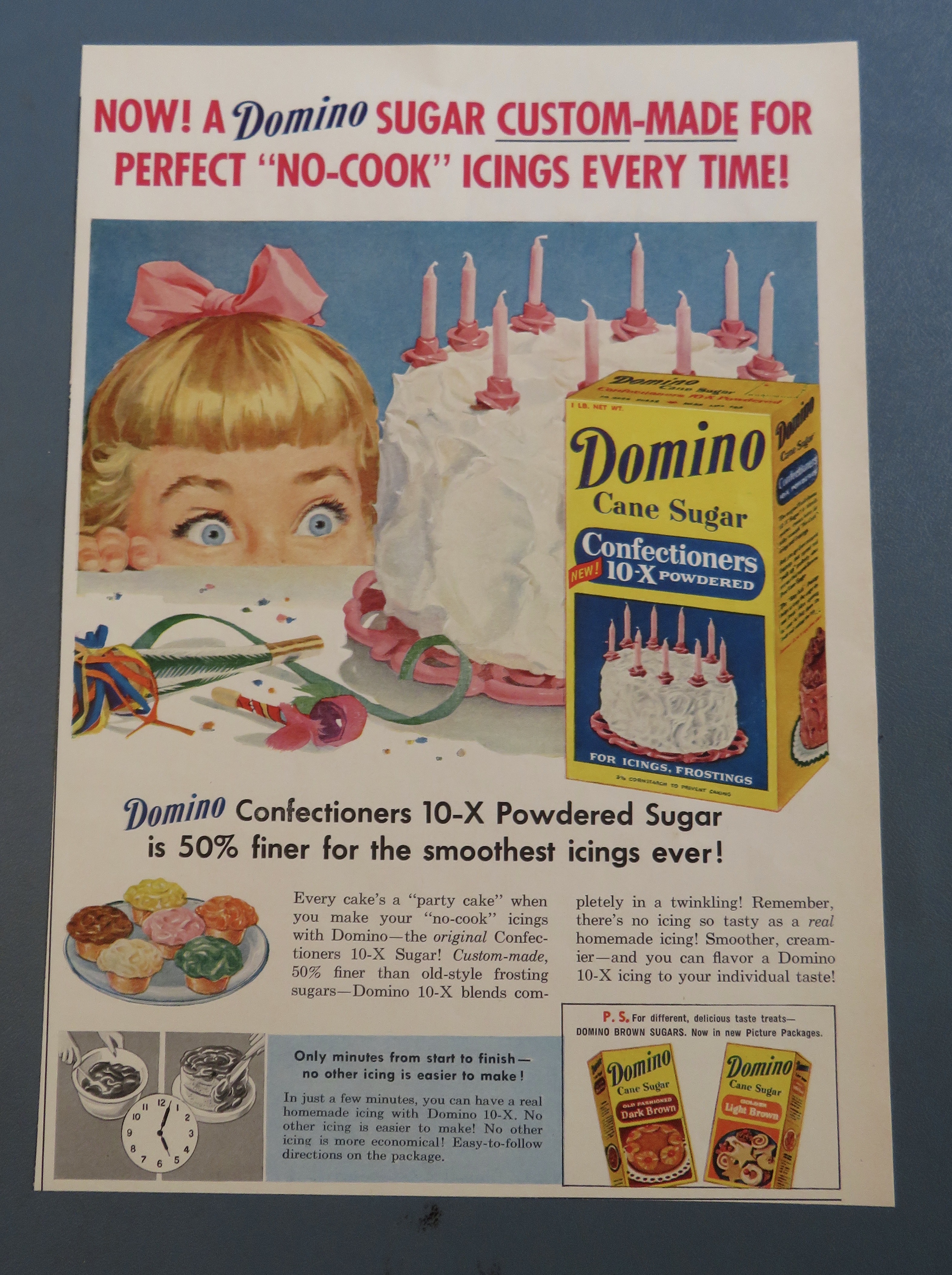 1957 Domino Cane Sugar With Little Girl Looking at Cake