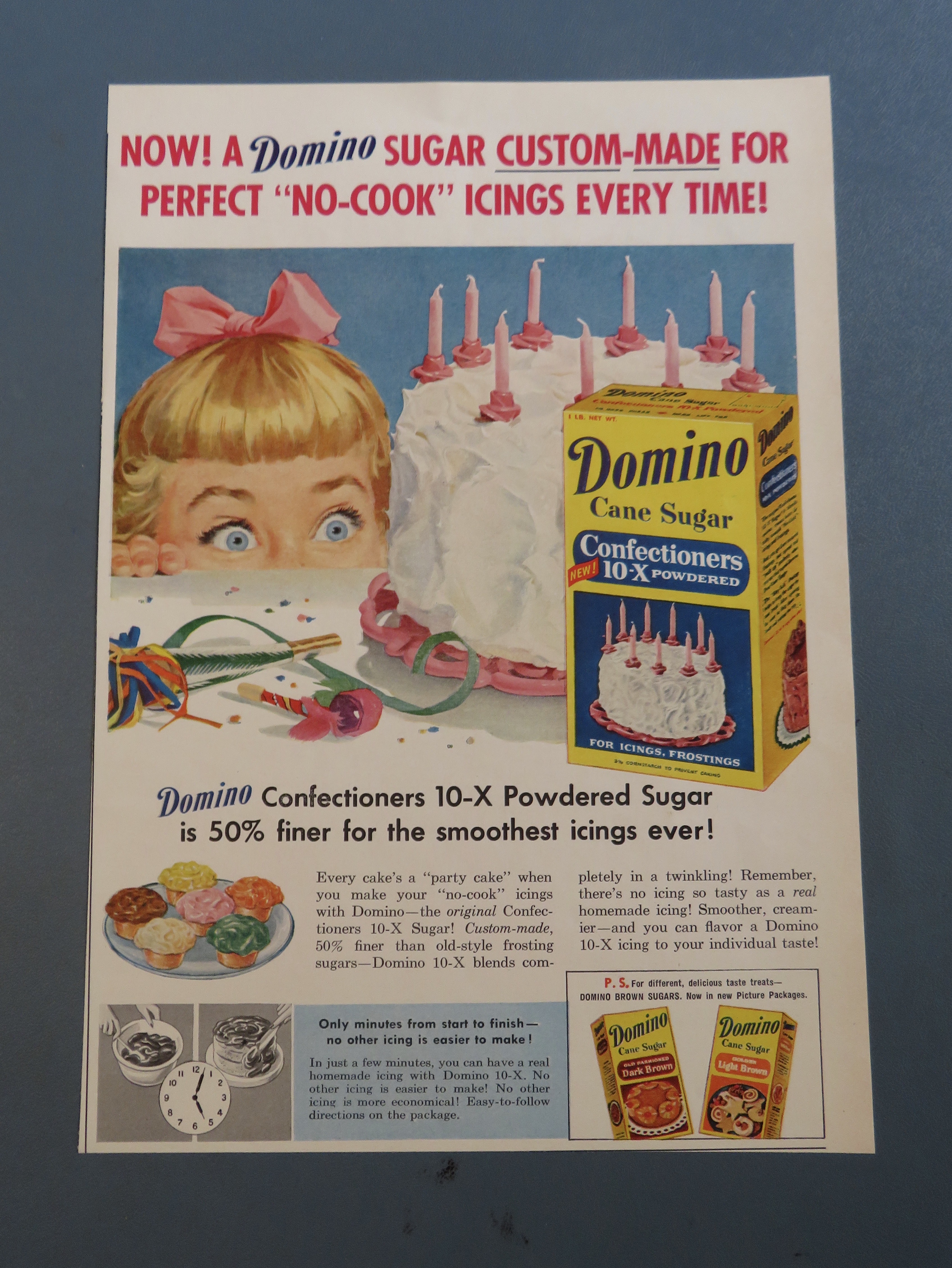 1957 Domino Cane Sugar With Little Girl Looking at Cake