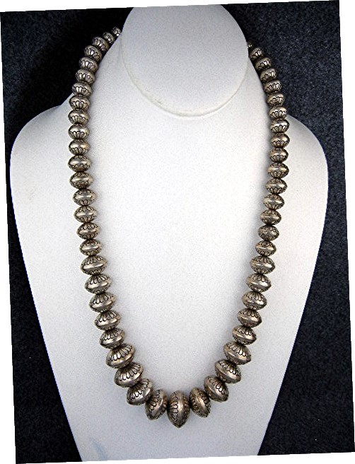 Navajo Sterling Silver Handmade Beads Graduated Necklac
