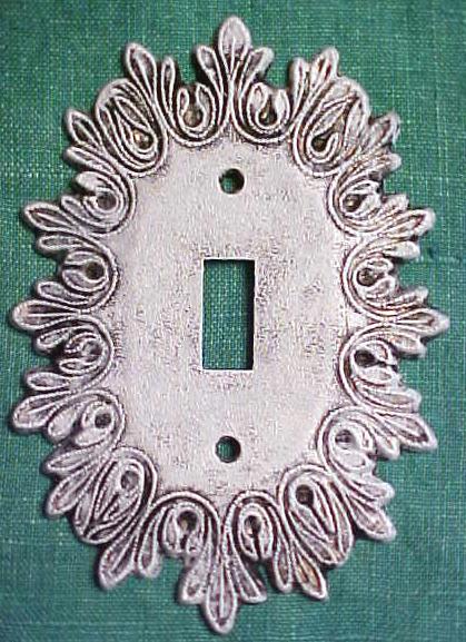 Brass Switchplate Scrolled Leaves Tuscany  White Washed