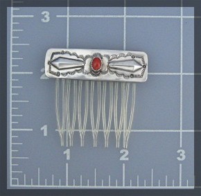 Navajo Mediterranean Coral Sterling Silver Comb Charlie