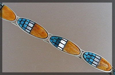 Navajo Inlays Sterling Kingman Turquoise Silver Bracele