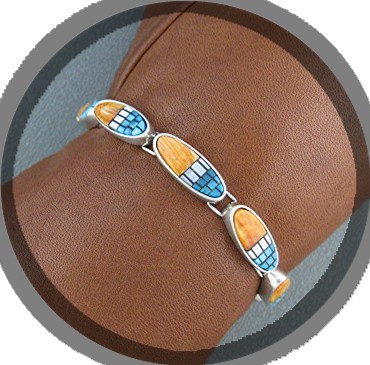 Navajo Inlays Sterling Kingman Turquoise Silver Bracele