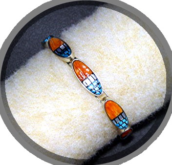 Navajo Inlays Sterling Kingman Turquoise Silver Bracele