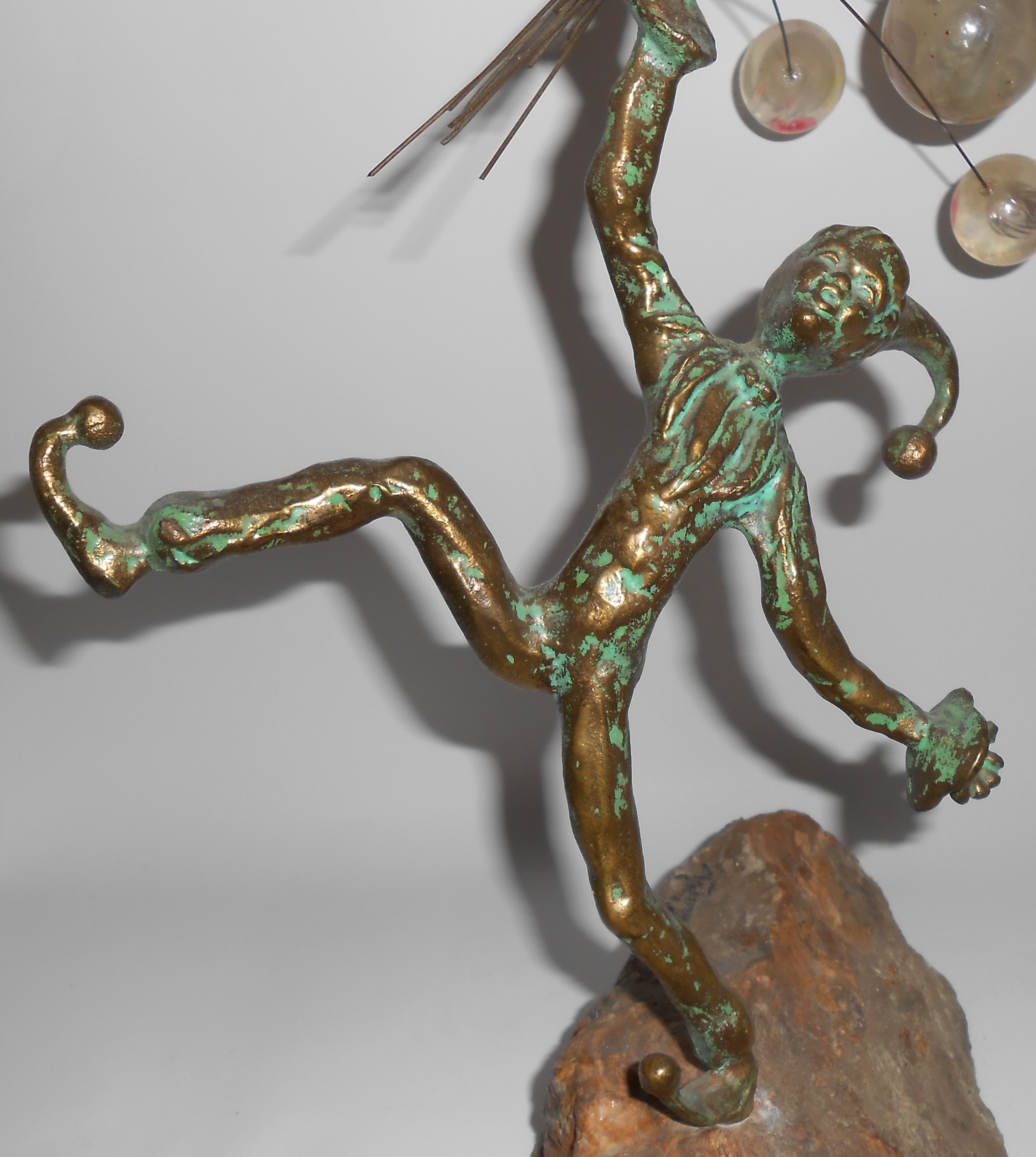 Bijan Art Metal Jester W/Balloons Sculpture On Quartz
