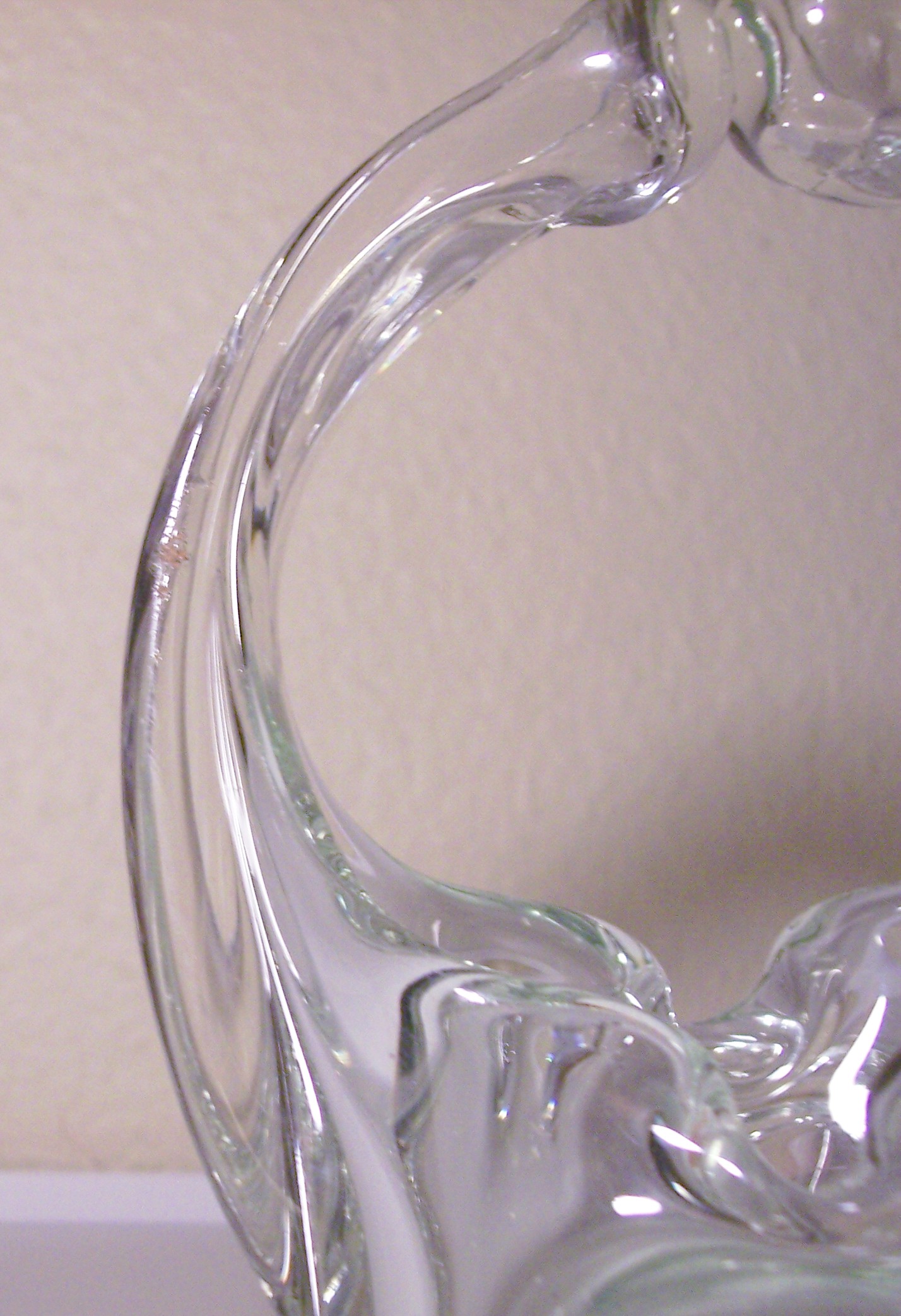 Murano Glass Clear Large Looping Handle Ashtray!