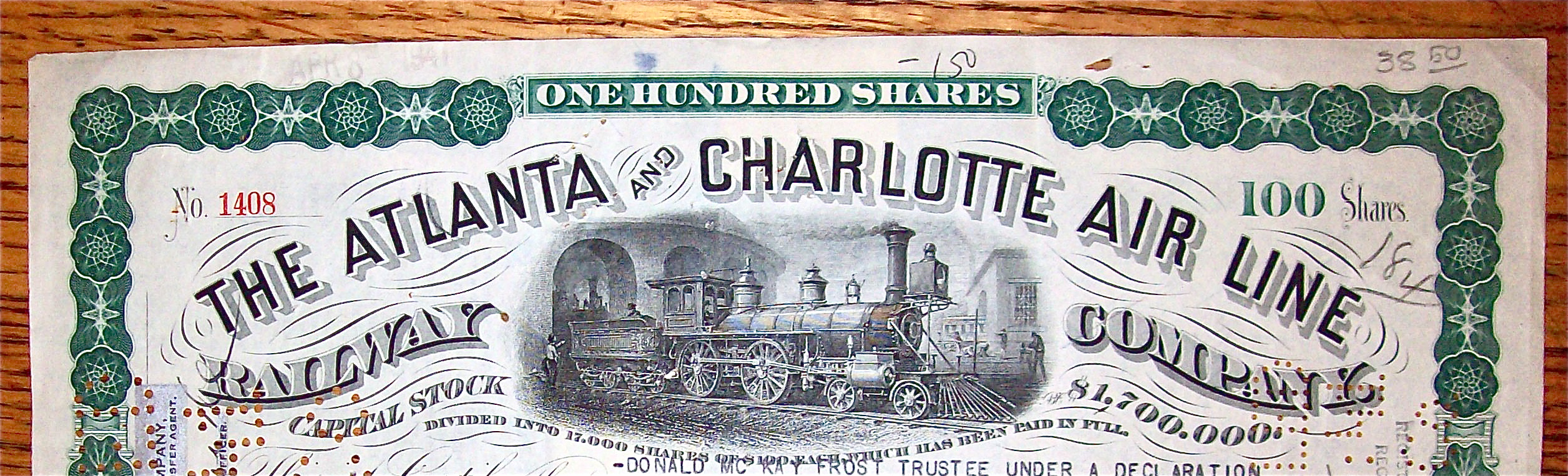 1932 Atlanta & Charlotte Air Line Railway Company Stock