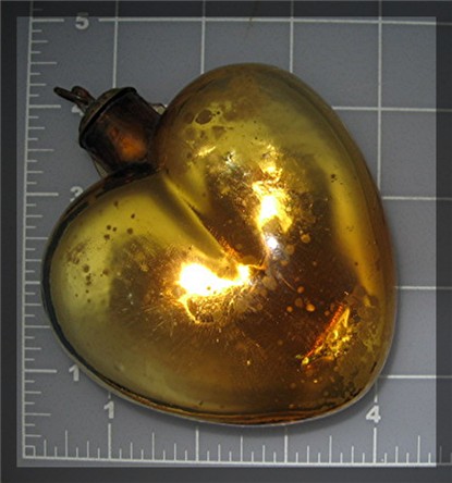 Christmas Gold Glass Hand Blown Heart Ornament 4 Inch