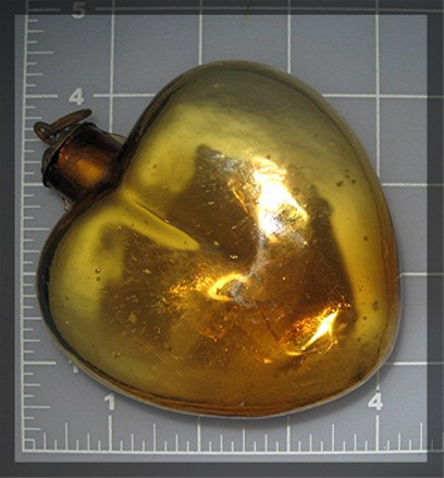 Christmas Gold Glass Hand Blown Heart Ornament  4 Inch
