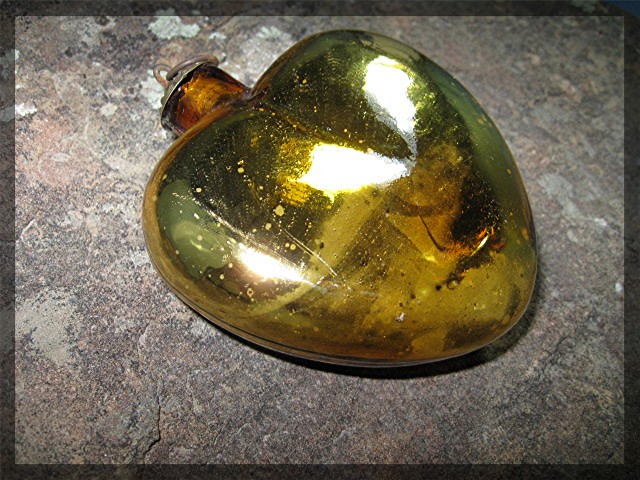 Christmas Gold Glass Hand Blown Heart Ornament  4 Inch