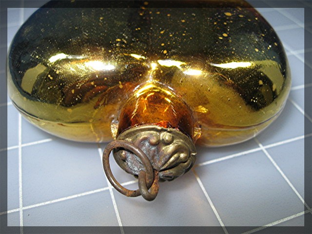 Christmas Gold Glass Hand Blown Heart Ornament  4 Inch