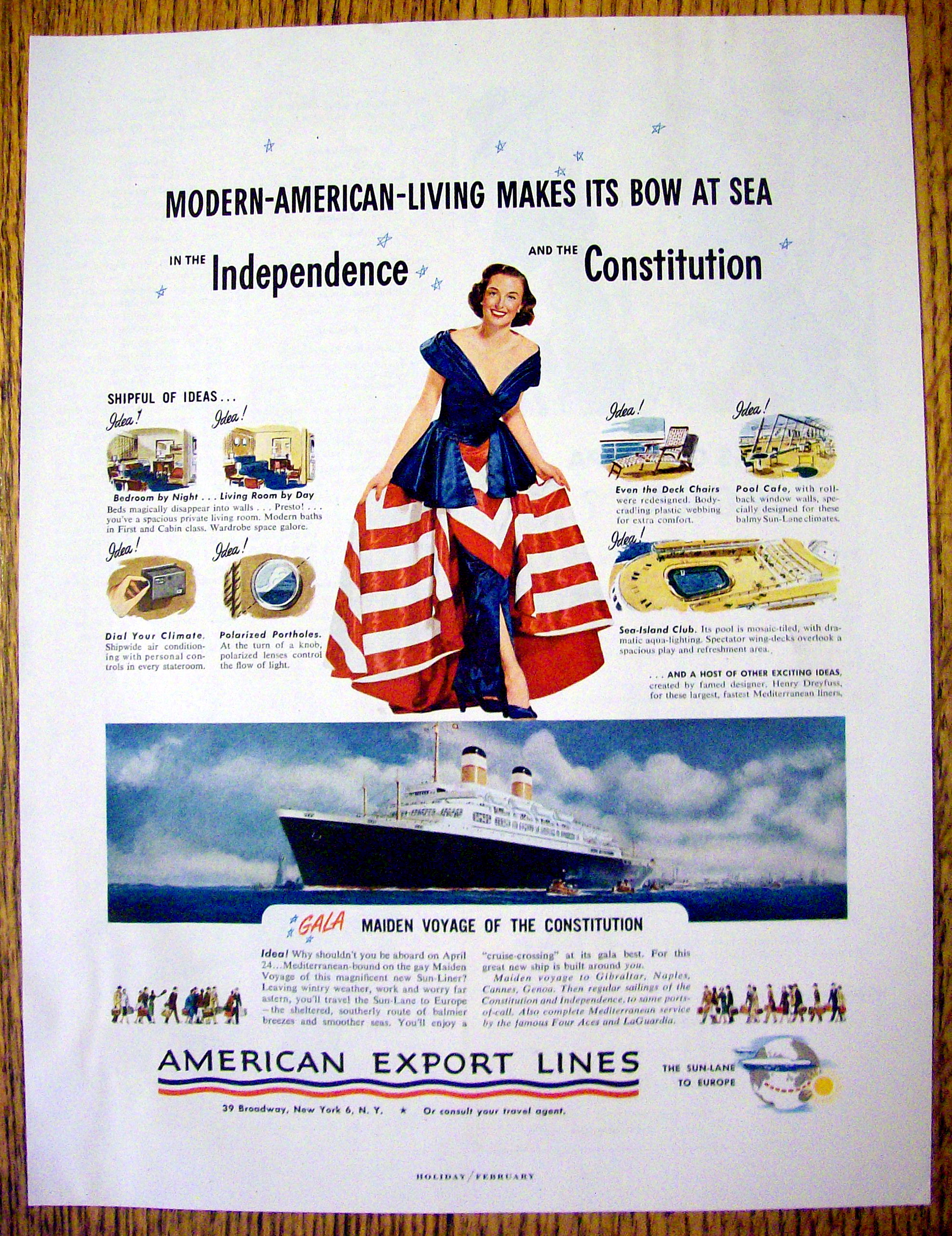 1951 American Export Lines w/ Woman In Patriotic Dress