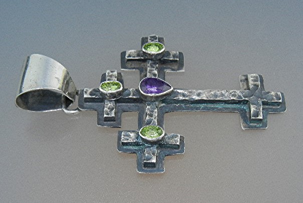 Navajo Sterling Silver Amethyst Peridot Cross Ronie Wil