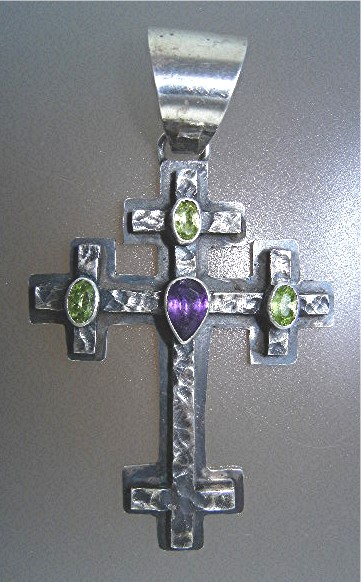 Navajo Sterling Silver Amethyst Peridot Cross Ronie Wil
