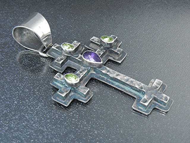 Navajo Sterling Silver Amethyst Peridot Cross Ronie Wil