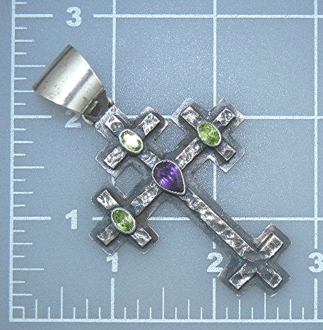 Navajo Sterling Silver Amethyst Peridot Cross Ronie Wil