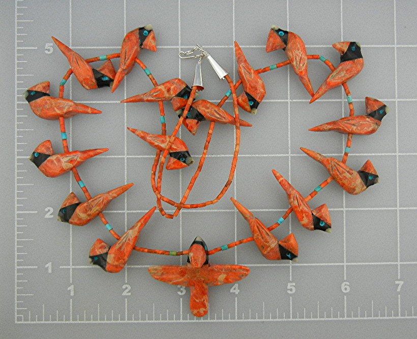Carved Apple Coral Fetish Birds Matt Mitchell Turquoise