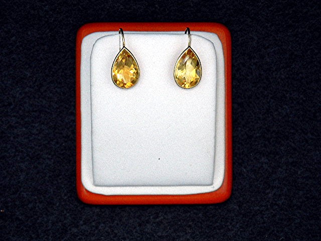 14K Gold Shepherd Hook Teardrop Citrine Earrings