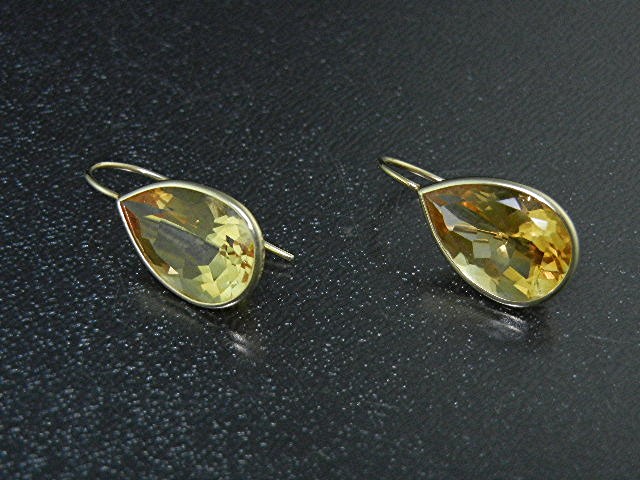 14K Gold Shepherd Hook Teardrop Citrine Earrings