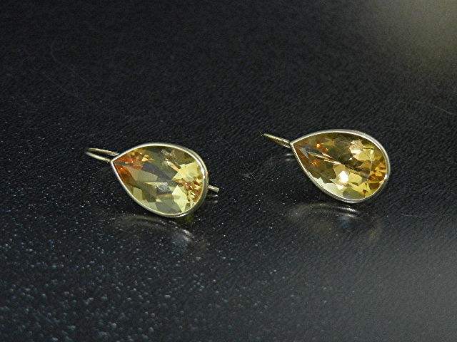 14K Gold Shepherd Hook Teardrop Citrine Earrings