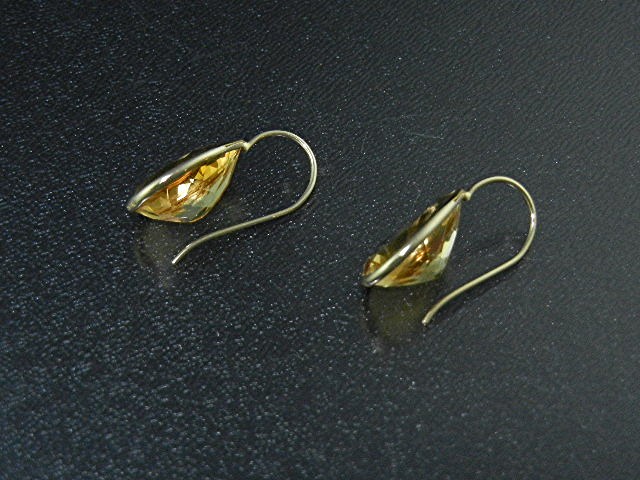 14K Gold Shepherd Hook Teardrop Citrine Earrings